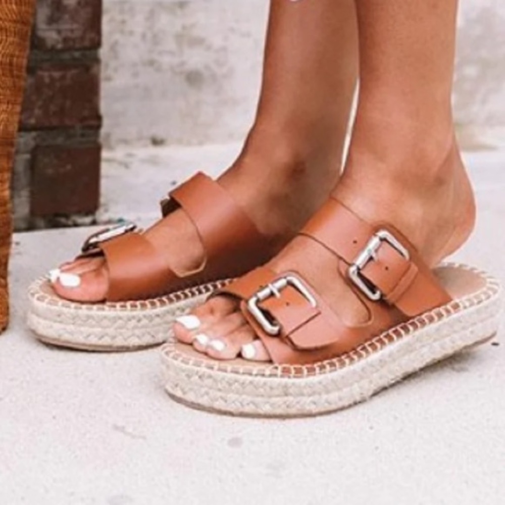 Tan Amette Buckle Slip On Espadrille Sandal - Picture 4 of 5